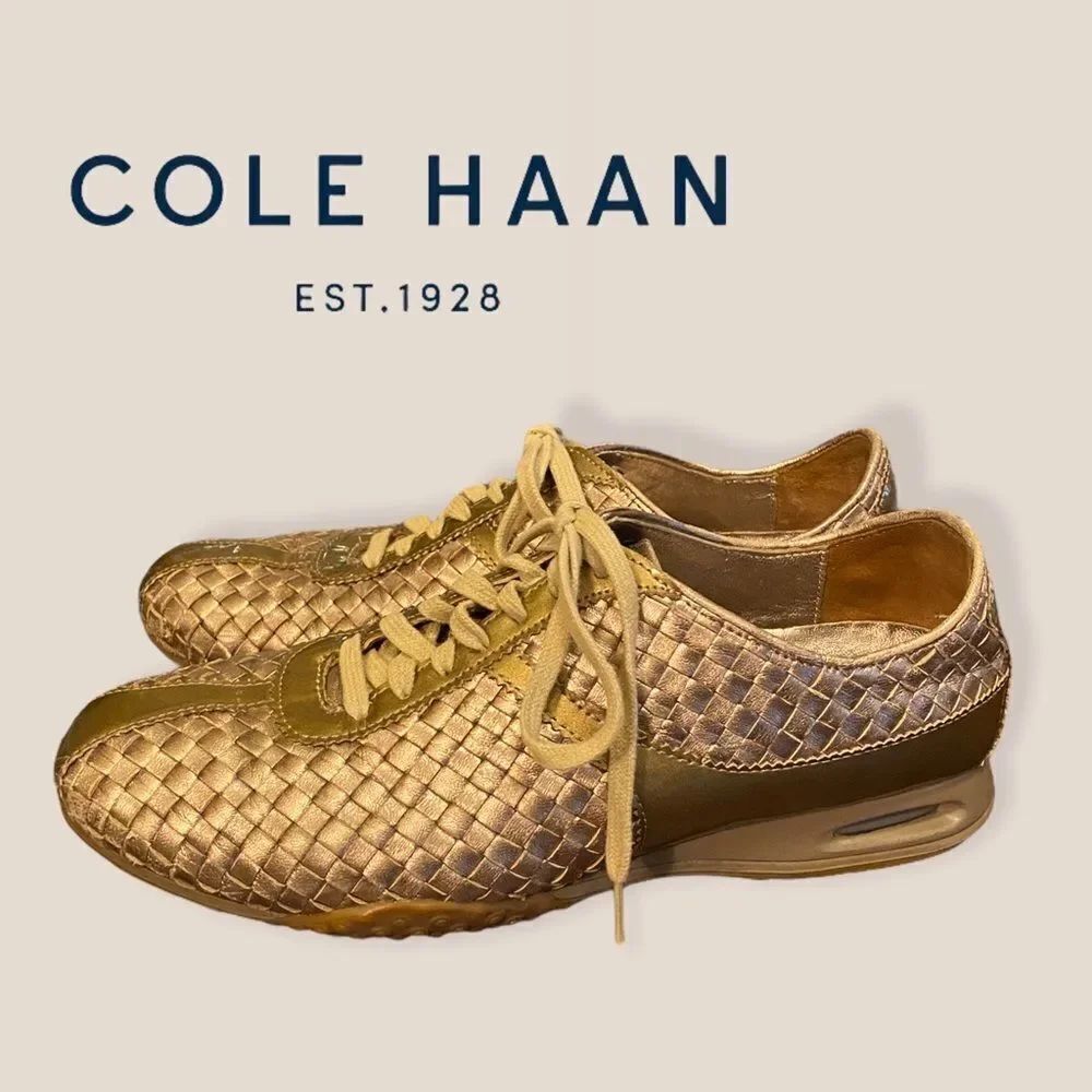 Cole Haan "Bria" Gold Woven Leather Sneakers 8.5